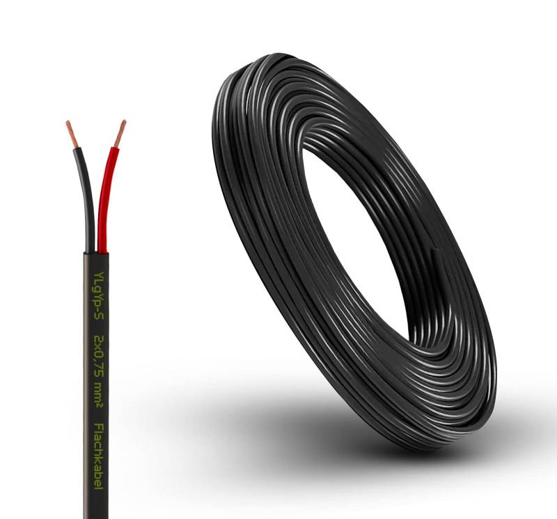 Fahrzeugleitung Anhängerkabel Rund oder Flach Kabel rot/schwarz 2X 0,75 1,0 1,5 mm² 2-adrig 6-24 Volt KFZ Auto (Flachkabel 0,75 mm², 5 Meter) von AUTOLIGHT 24