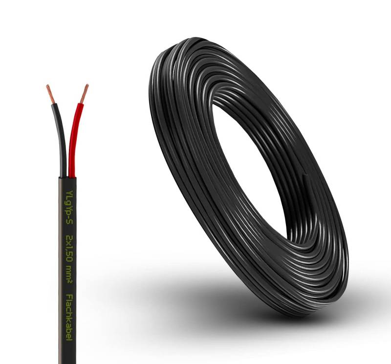 Fahrzeugleitung Anhängerkabel Rund oder Flach Kabel rot/schwarz 2X 0,75 1,0 1,5 mm² 2-adrig 6-24 Volt KFZ Auto (Flachkabel 1,5 mm², 5 Meter) von AUTOLIGHT 24