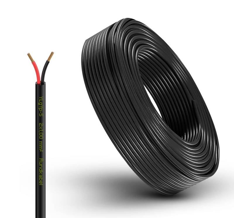 Fahrzeugleitung Anhängerkabel Rund oder Flach Kabel rot/schwarz 2X 0,75 1,0 1,5 mm² 2-adrig 6-24 Volt KFZ Auto (Rundkabel 1,0 mm², 25 Meter) von AUTOLIGHT 24