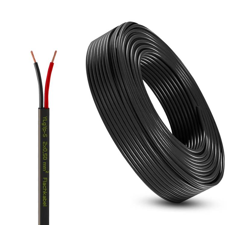 Fahrzeugleitung Anhängerkabel Rund oder Flach Kabel rot/schwarz 2X 0,75 1,0 1,5 mm² 2-adrig 6-24 Volt KFZ Auto (Flachkabel 0,50 mm², 20 Meter) von AUTOLIGHT 24