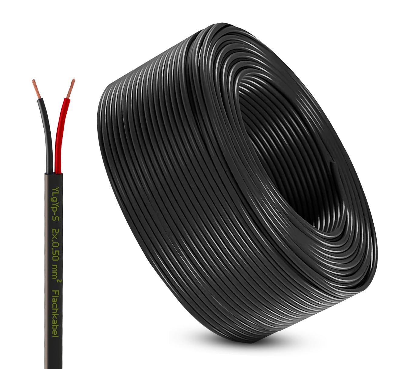 Fahrzeugleitung Anhängerkabel Rund oder Flach Kabel rot/schwarz 2X 0,75 1,0 1,5 mm² 2-adrig 6-24 Volt KFZ Auto (Flachkabel 0,50 mm², 50 Meter) von AUTOLIGHT 24