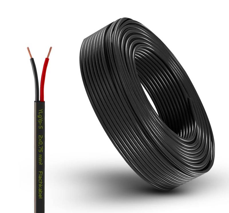 Fahrzeugleitung Anhängerkabel Rund oder Flach Kabel rot/schwarz 2X 0,75 1,0 1,5 mm² 2-adrig 6-24 Volt KFZ Auto (Flachkabel 0,75 mm², 25 Meter) von AUTOLIGHT 24