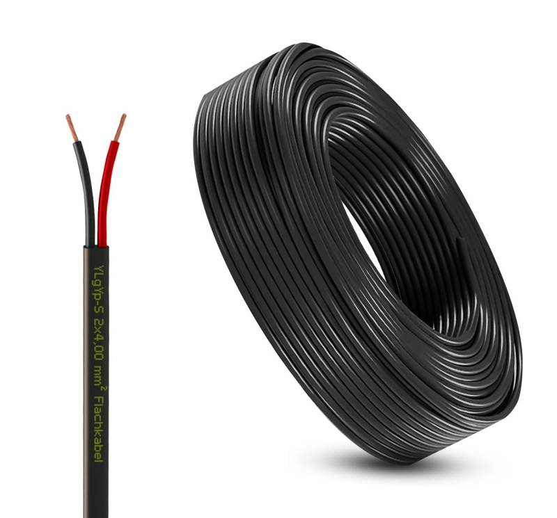 Fahrzeugleitung Anhängerkabel Rund oder Flach Kabel rot/schwarz 2X 0,75 1,0 1,5 mm² 2-adrig 6-24 Volt KFZ Auto (Flachkabel 4,0 mm², 25 Meter) von AUTOLIGHT 24