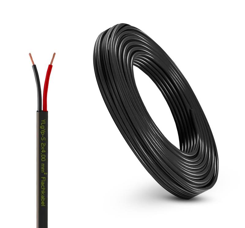 Fahrzeugleitung Anhängerkabel Rund oder Flach Kabel rot/schwarz 2X 0,75 1,0 1,5 mm² 2-adrig 6-24 Volt KFZ Auto (Flachkabel 4,0 mm², 5 Meter) von AUTOLIGHT 24