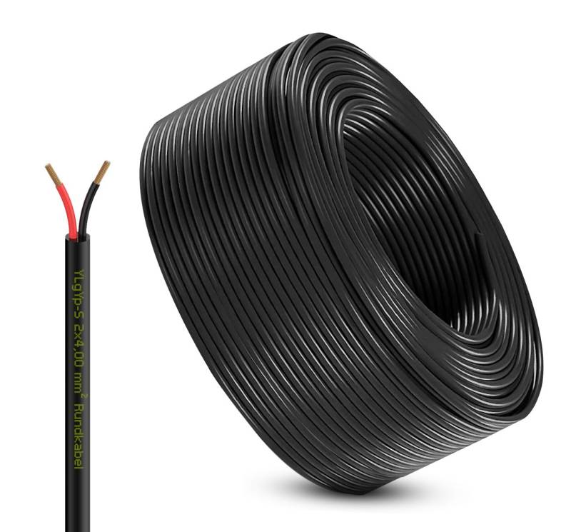 Fahrzeugleitung Anhängerkabel Rund oder Flach Kabel rot/schwarz 2X 0,75 1,0 1,5 mm² 2-adrig 6-24 Volt KFZ Auto (Rundkabel 4,0 mm², 50 Meter) von AUTOLIGHT 24