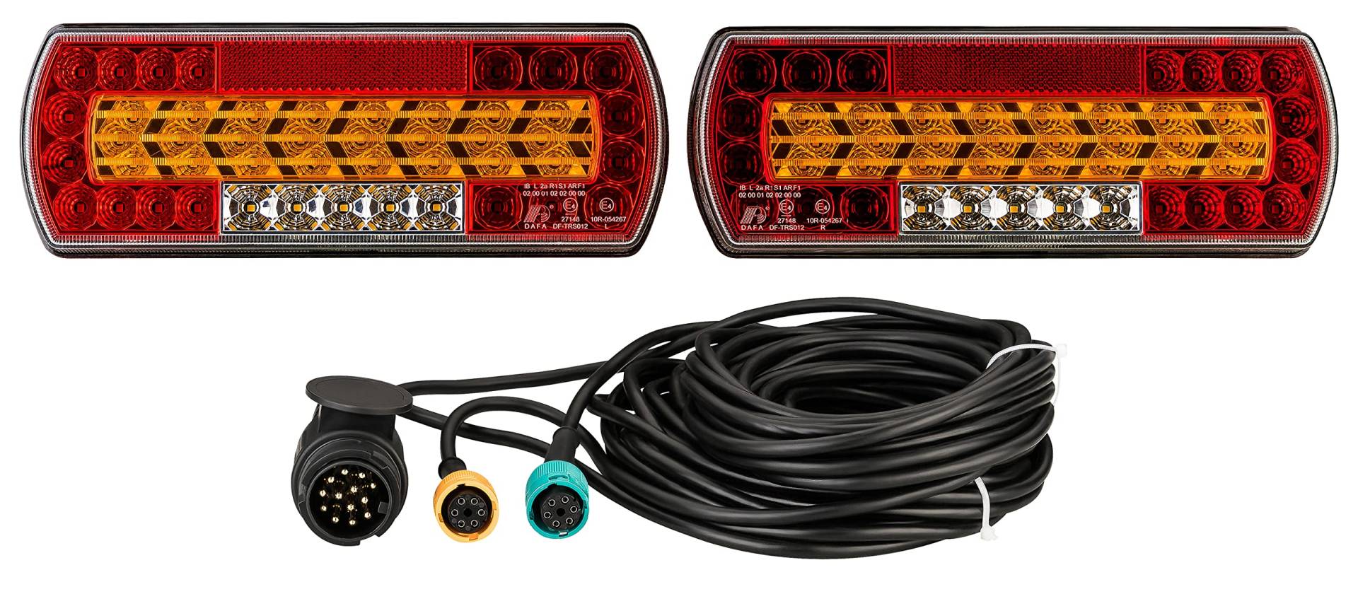 LED Rückleuchten Set mit 7 Meter Kabelsatz 13 poliger Stecker 12-24 Volt links rechts dynamische Blinker 7 Funktionen mit E-Prüfzeichen IP67 Bajonettanschluss Anhängerbeleuchtung von AUTOLIGHT 24