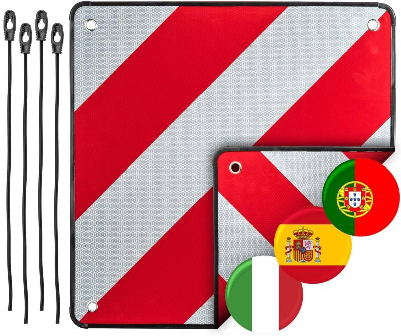 Warntafel 2in1 für Italien Spanien und Portugal Aluminium 50x50 cm weiß-rot reflektierend für Fahrradträger Heckträger Wohnwagen Wohnmobil Camper von AUTOLIGHT 24