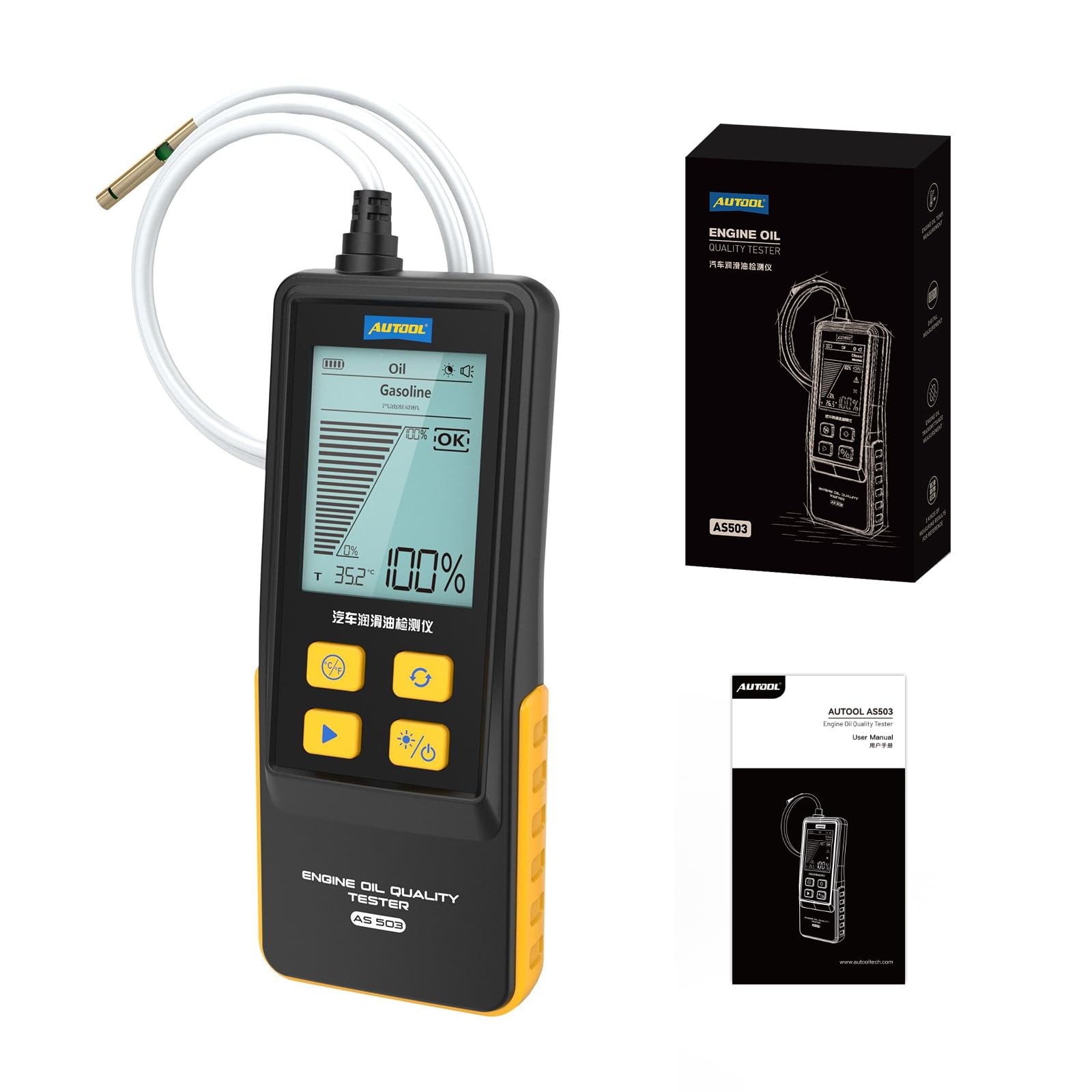 AUTOOL AS503 Motoröl Tester, Kfz Motoröl Transparenz Detektor Fahrzeug Motoröl Diagnose Tool, Motoröl Transparenz Analysator Messgerät für Benzin und Diesel Fahrzeuge von AUTOOL