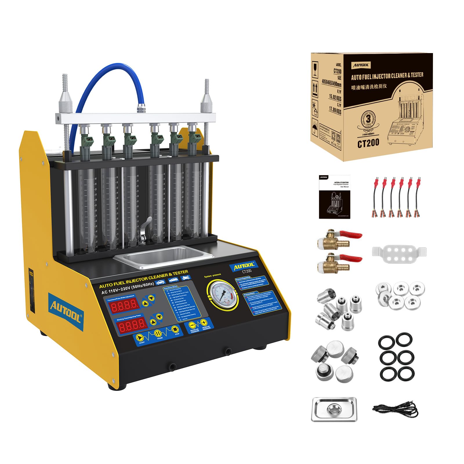 AUTOOL CT200 Kfz-Ultraschall-Injektor-Reiniger & Tester 110V / 220V, Auto-Kraftstoffeinspritz-Reinigungstestmaschine mit 6 Zylindern für Auto-Motorrad von AUTOOL