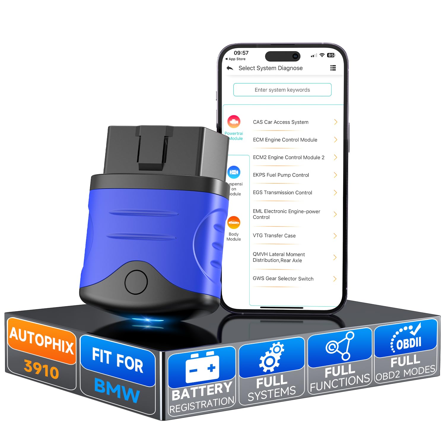 AUTOPHIX 3910 OBD2 Bluetooth Kompatibel mit BMW All System OBD2 Diagnosegerät mit Batterie Registrierung Service EPB CBS ETC Batterie Check Fehlerauslesegerät für iPhone & Android von AUTOPHIX