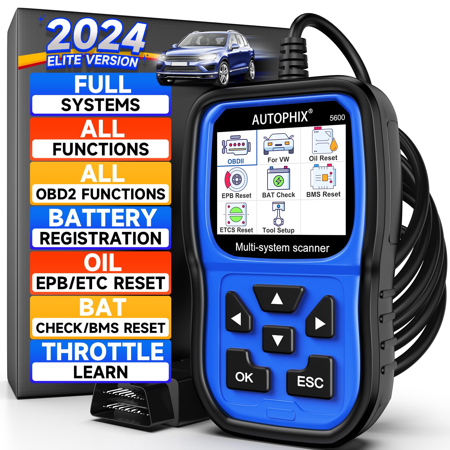 AUTOPHIX 5600 Vollsysteme OBD2 Diagnosegerät Kompatibel mit VAG OBD2 Scanner Codeleser mit Motor ABS BMS PCM EPB TPMS SAS Transmission Oil Reset Battery Registration Tool von AUTOPHIX