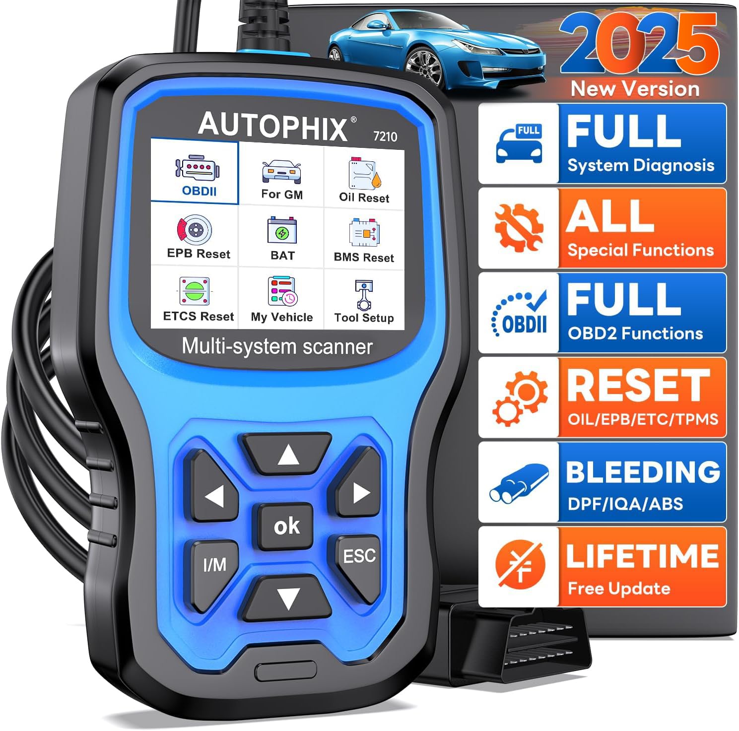 AUTOPHIX 7210 Vollsystem OBD2 Diagnosegerät Fit für GM-Gruppenfahrzeuge Alle Funktionen Diagnosegerät Auto mit Öl EPB ABS SRS SAS DPF TPMS Zurücksetzen Batterie Registrierung Tool von AUTOPHIX