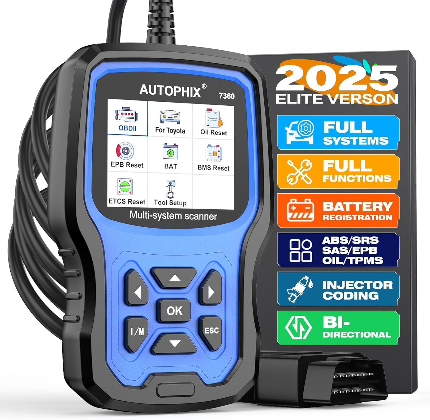 AUTOPHIX 7360 Elite Fit für Toyota Lexus OBD2 Diagnosegerät Alle Systeme OBD2 Scanner Alle Reset Service Batterie Registrierung Tool Auslesegerät Fit für Toyota RAV4 Camry Corolla 4RUNNER Highlander von AUTOPHIX