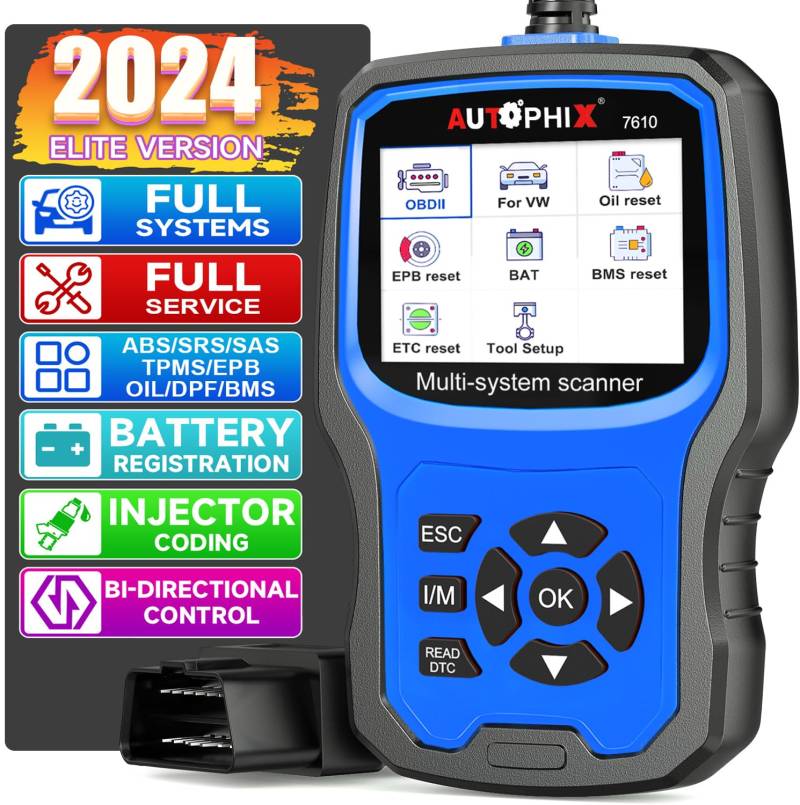 AUTOPHIX 7610 Elite Vollsysteme OBD2 Diagnosegerät Kompatibel mit VW Automotive Full Functions OBD2 Scanner Auslesegerät Battery Registration Tool für alle VAG nach 1996 [Version 2024] von AUTOPHIX