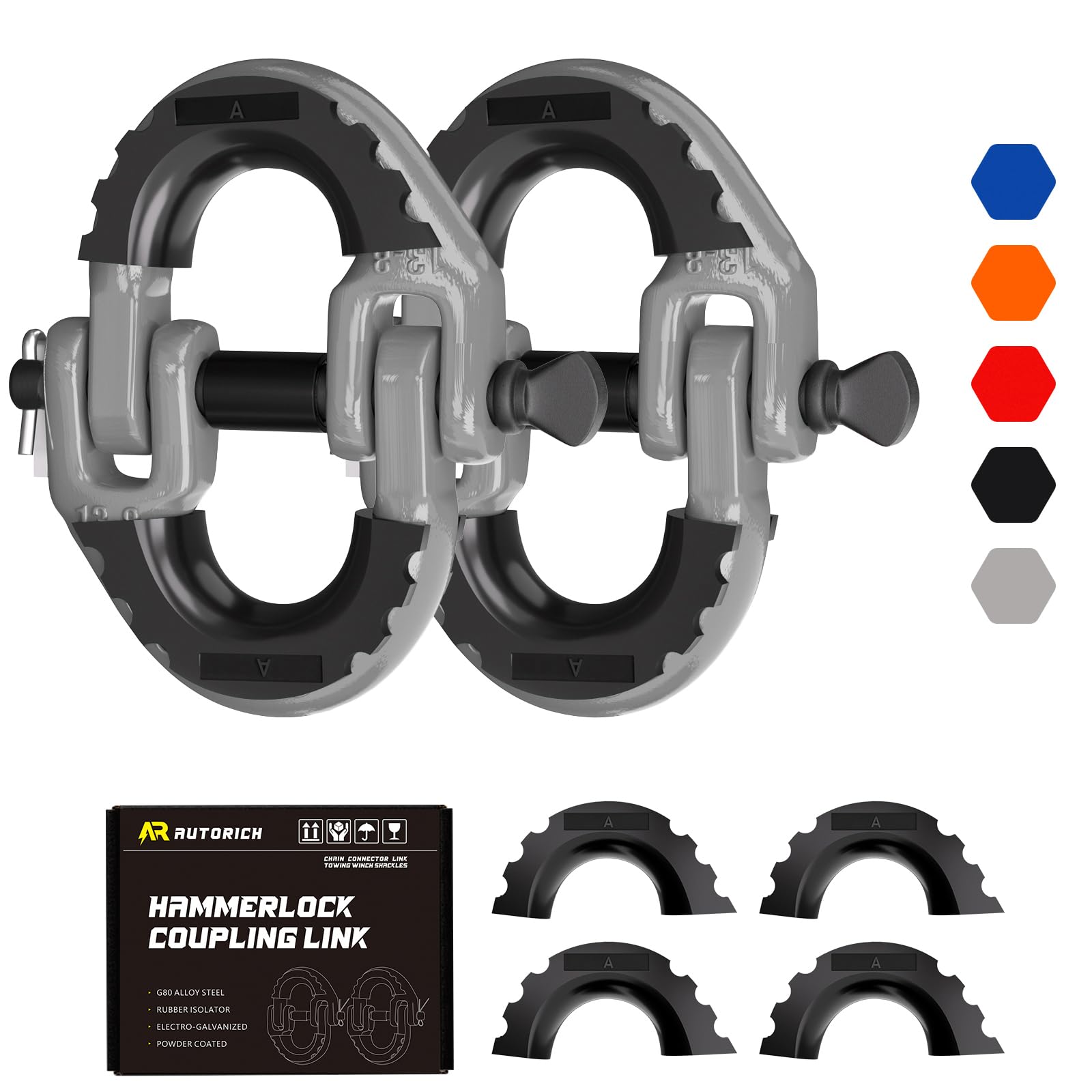 AUTORICH Sicherheitskettenverbinder, 1,27 cm Anhängerkupplung, Hammerlock-Kupplung, 2 Stück, G80-Stahllegierung, schnelle Installation und Entfernung, 5443 kg Belastungsgrenze, Grau von AUTORICH