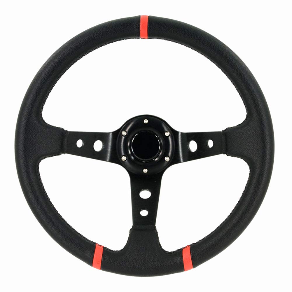 AUTO-STYLE Universal Sportlenkrad 'Deep-Dish - Ø350mm - Schwarz PVC-Leder + Schwarze Speichen + Rote Streifen von AUTO-STYLE