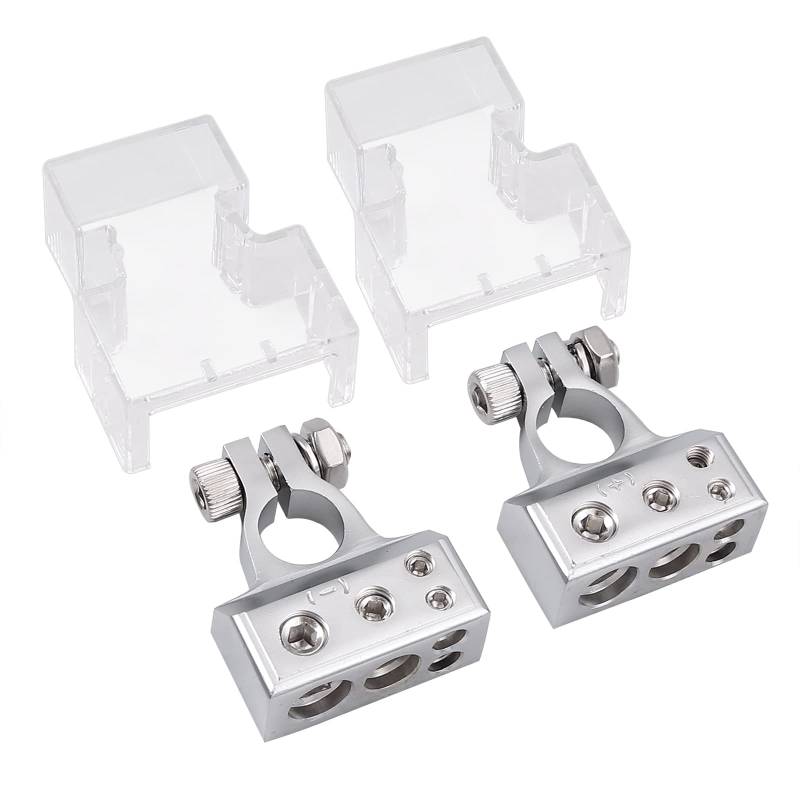 AUTOUTLET 2PCS Batterie Klemme Batterieklemme, 2/4/8/8 AWG Autobatterie Klemmen, Positiv und Negativ Battery Terminal Anschlussstecker, mit Abdeckung, Silber von AUTOUTLET