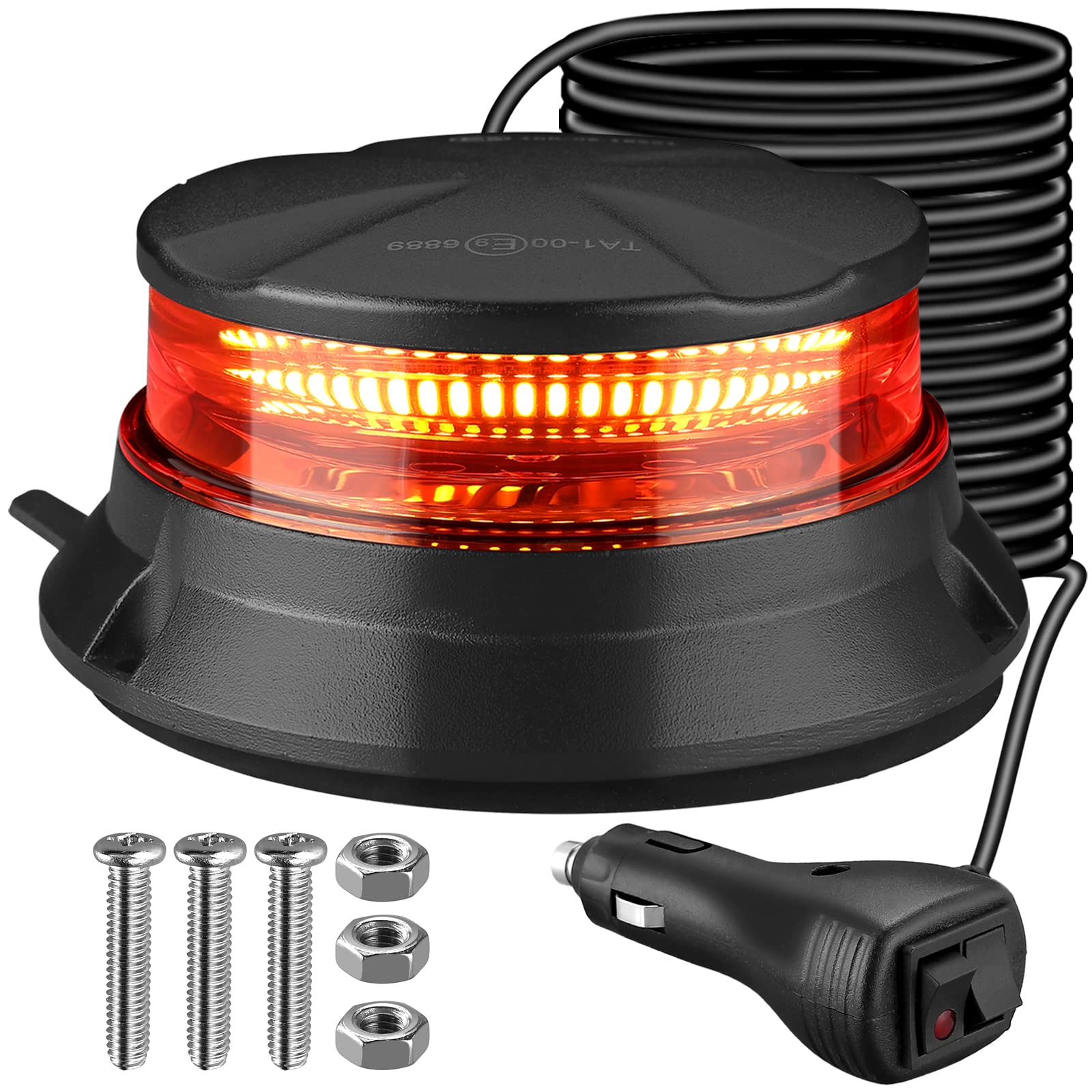 AUTOUTLET Rundumleuchte, 48 LED Gelb Rundumleuchte 10V-30V Magnet Warnleuchte | 7 Blitzmuster | 3,5M Kabel | E9 | IP56,Warnlicht Blinkleuchte Strobe Beacon Light für Gabelstapler-Traktor Golfwagen usw von AUTOUTLET