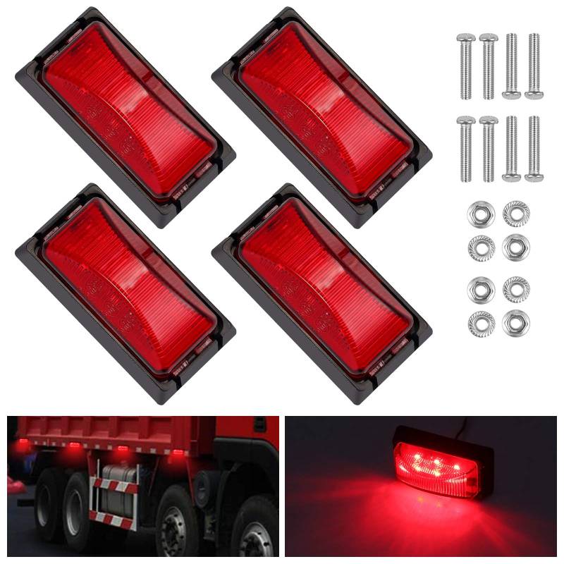 AUTOUTLET 4PCS Seitenleuchten, Universal 6 LED Seitenmarkierungsleuchten 12V/24V Markierungsleuchten, LKW Van Anhänger Kontrollleuchte, E-geprüft, mit Rote Glühbirnen, für LKW Anhänger Van Caravan von AUTOUTLET