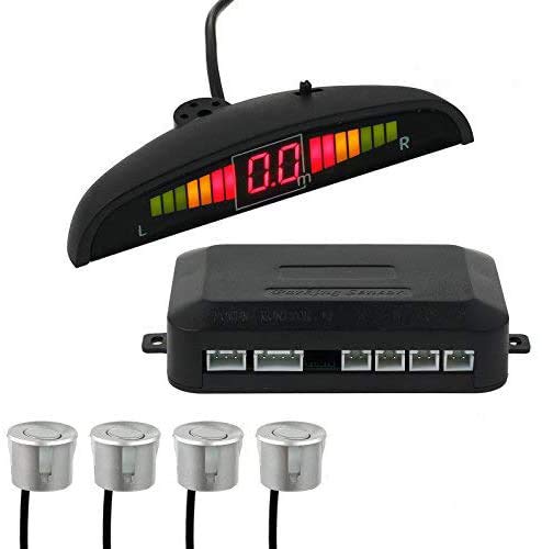 AUTOUTLET Einparkhilfe Parksensoren PDC Rückfahrwarner 4 Sensoren Universal Auto Rückwärtsparkhilfe Rückwärtsgang Audio Buzzer Alarm Kit LCD Display DC 12 V(Silber) von AUTOUTLET