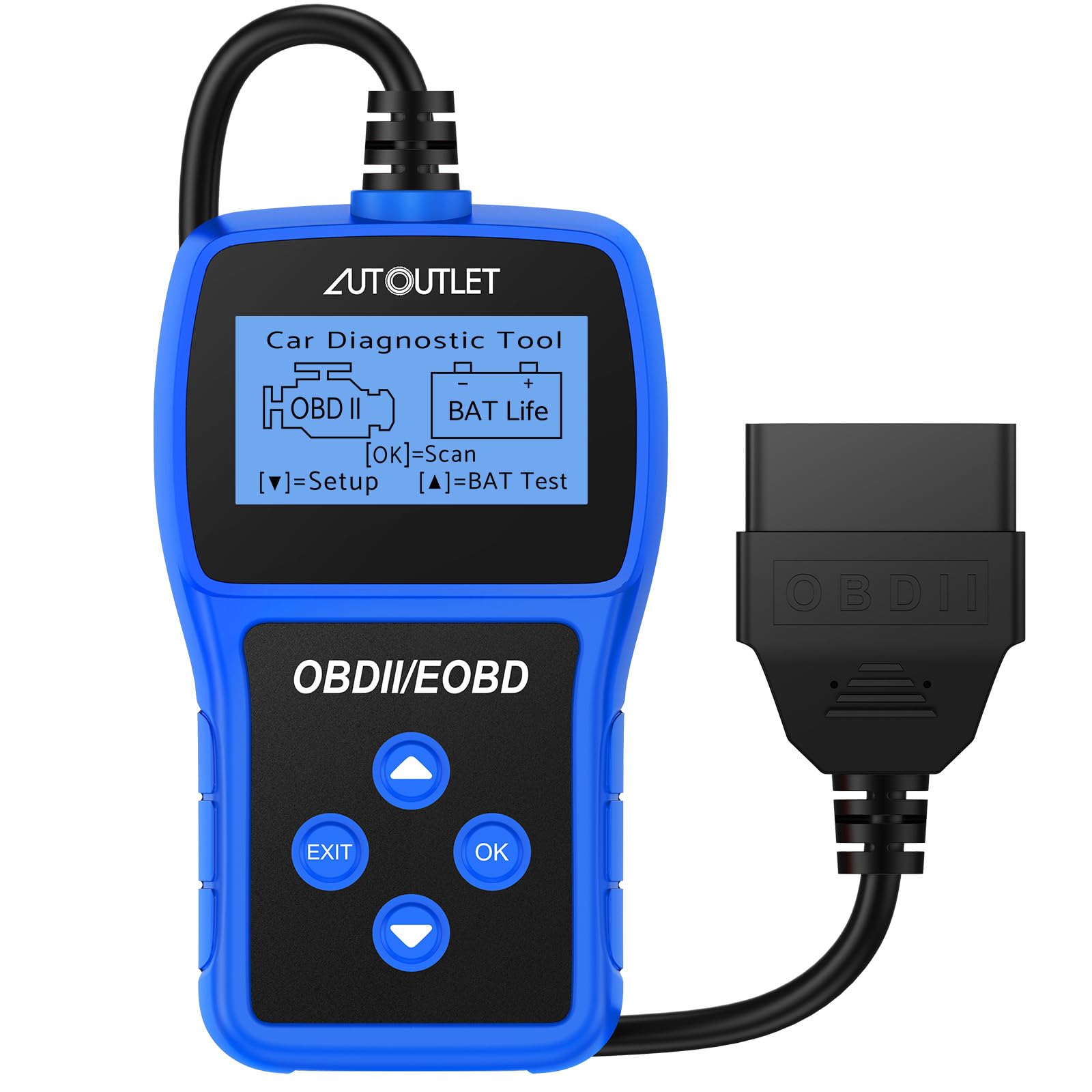 AUTOUTLET OBD2 Diagnosegerät, Auto OBD2 Scanner Codeleser OBD2 EOBD Motor Fehlercodeleser Scanner mit DTC-Definition, 10 Sprachen, Spannungserkennung und -überwachung, KFZ-Fehlercode-Lesegerät(Blau) von AUTOUTLET
