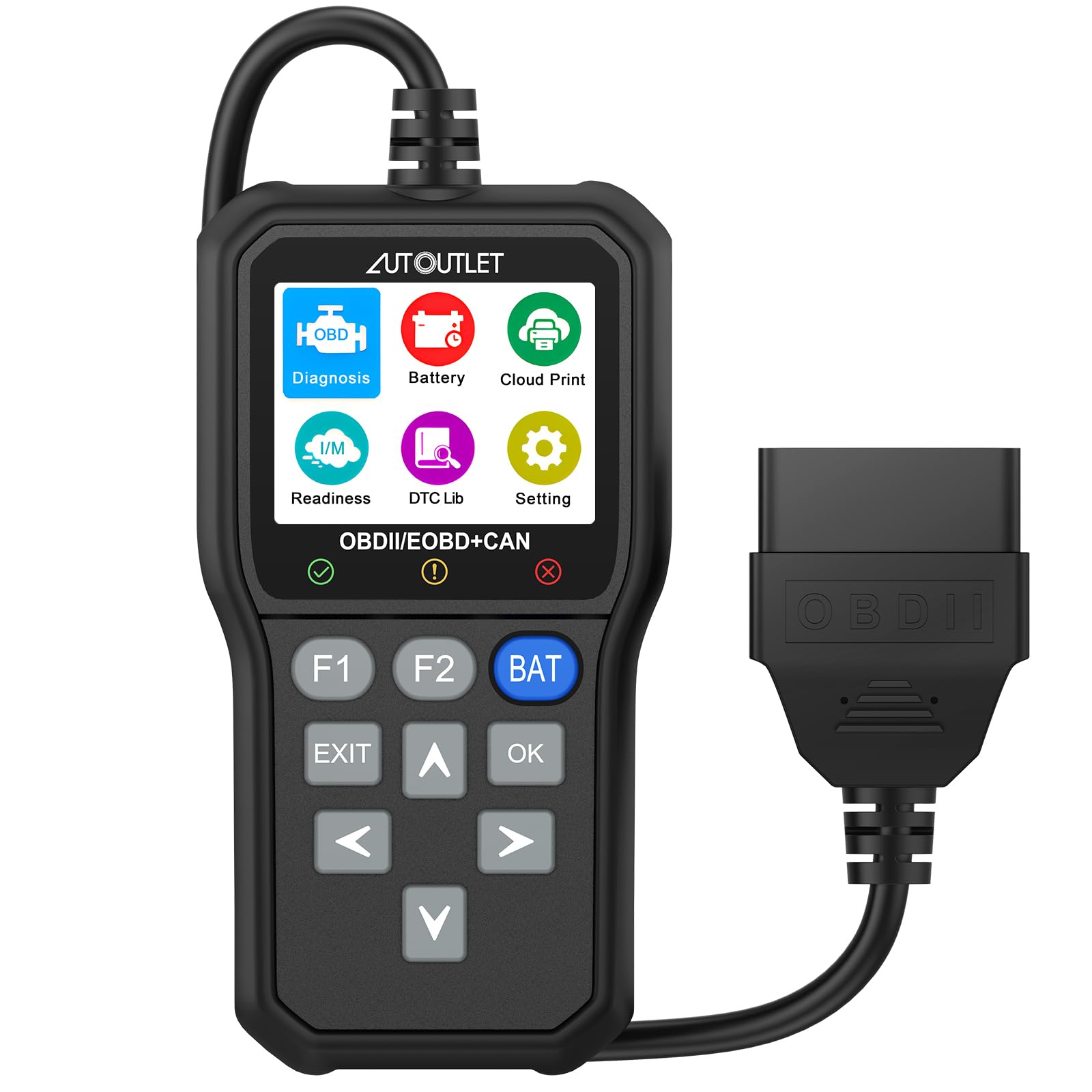 AUTOUTLET OBD2 Diagnosegerät, Unterstützt QR-Code-Scans & One Touch Batterietest-Taste, OBD EOBD Auto Diagnosegerät mit DTC-Definition, 10 Modi & 13 Sprachen, Farbbildschirm, Auto Motor Auslesegerät von AUTOUTLET