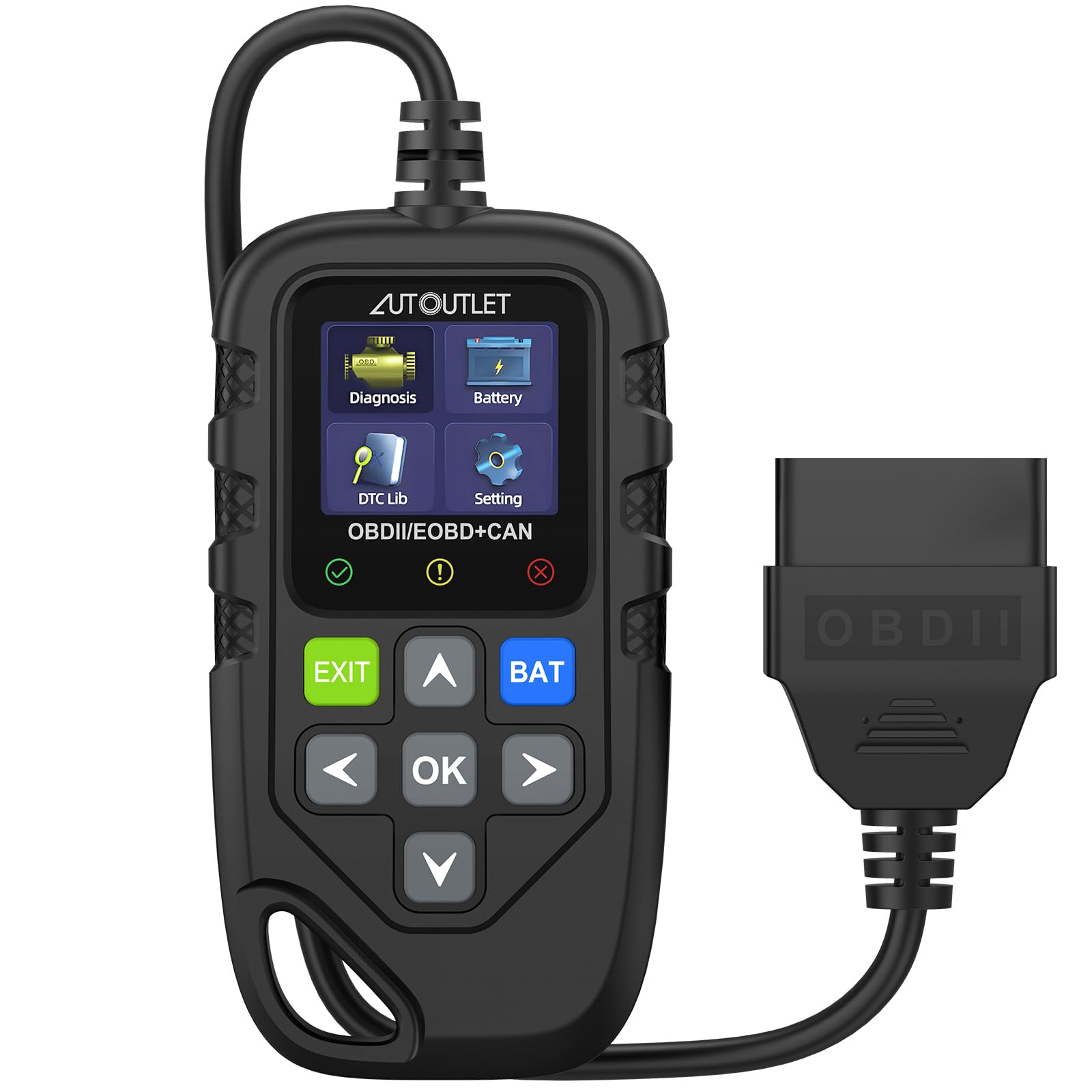 OBD2 Diagnosegerät, One Touch Batterietest-Taste, OBD2/EOBD Auto Diagnosegerät 11 OBD2 Modi & Farbbildschirm mit DTC-Fehlerlicht und Definition Anzeige, 13 Sprachen, Auto Auslesegerät Fehlercodeleser von AUTOUTLET