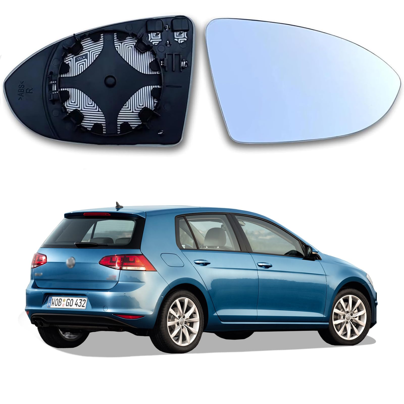 AUTOWNLUX Spiegelglas Golf 7 Rechts Beheizbar Asphärisch Passend für Golf 7 Spiegelglas Rechts Beifahrerseite Ersatzspiegelglas Golf 7 Außenspiegel Glas mit Trägerplatte von AUTOWNLUX