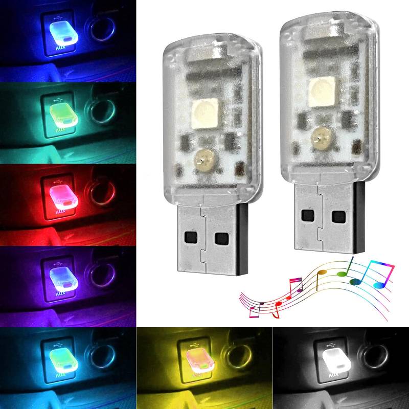 AUTOXBERT 2 Stück Mini USB LED Licht Auto Interieur Neon Atmosphäre, 7 Farben Auto LED Innenbeleuchtung für Auto Laptop Tastatur Home Decor Lesen Schlafen Camping, Plug and Play von AUTOXBERT