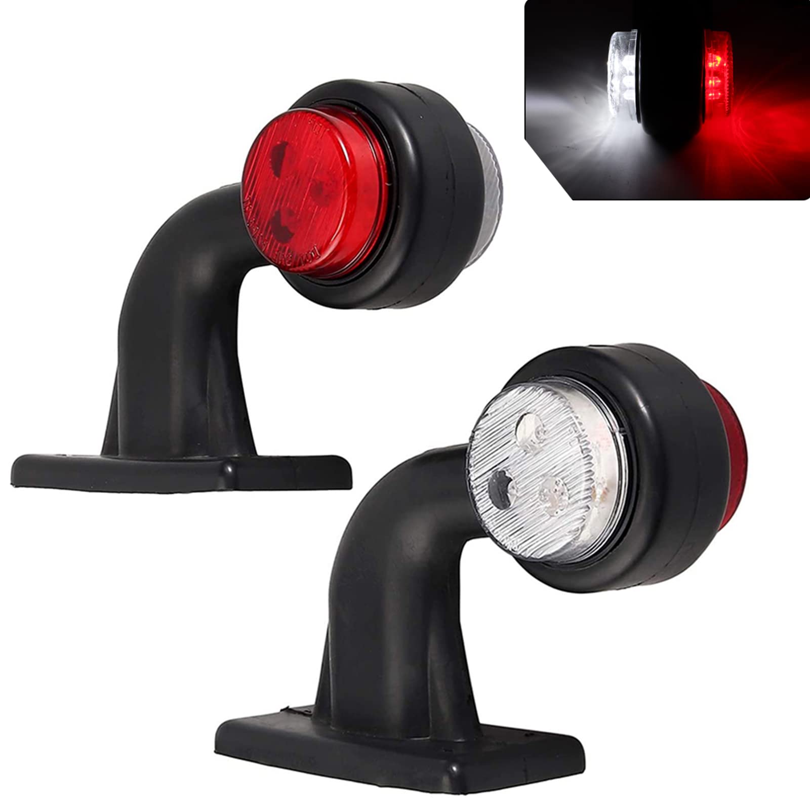 AUTOXBERT 2pcs Ellbogen Begrenzungsleuchten Positionsleuchten 12-30V Markierungsleuchten Wasserdichte LED Seitenmarkierungsleuchten Doppelseitiges Warnlicht Weiß/rot Für LKW PKW KFZ Anhänger von AUTOXBERT