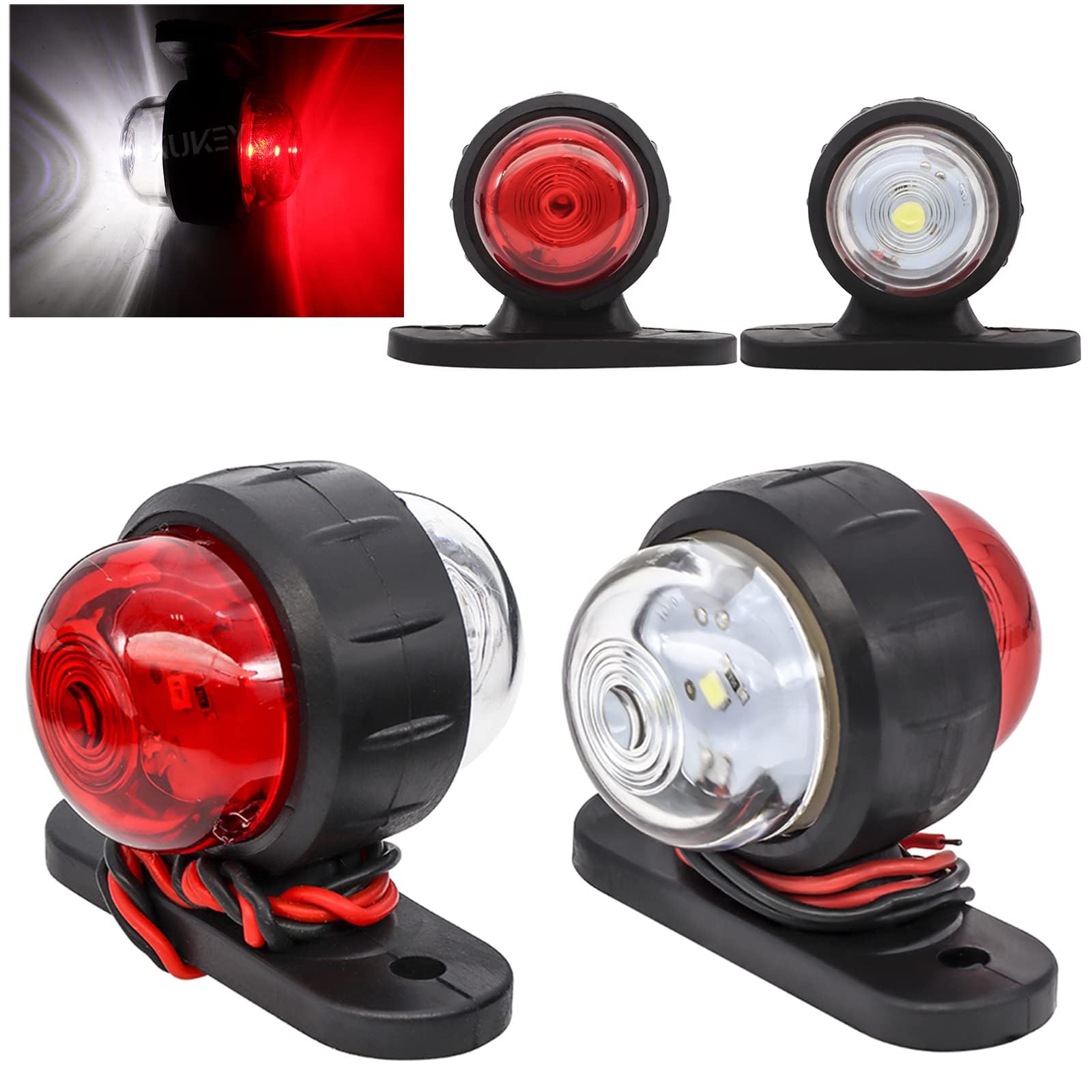 AUTOXBERT 4pcs Begrenzungsleuchten Positionsleuchten 12 / 24V Markierungsleuchten Wasserdichte LED Seitenmarkierungsleuchten Doppelseitiges Warnlicht Weiß/Rot Für LKW PKW KFZ Anhänger von AUTOXBERT