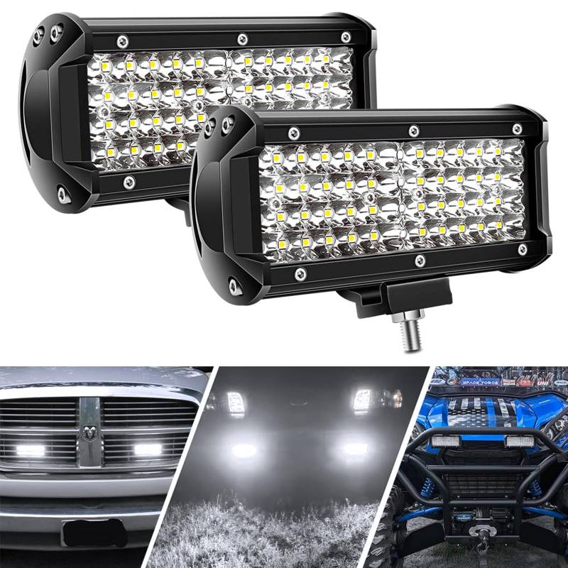 AUTOXBERT 7 Zoll LED Arbeitsscheinwerfer, 2 x 144W LED Zusatzscheinwerfer Auto Scheinwerfer, IP67 Wasserdicht Traktorleuchten Flutlicht Arbeitslicht für Offroad Auto Traktor SUV, ATV von AUTOXBERT