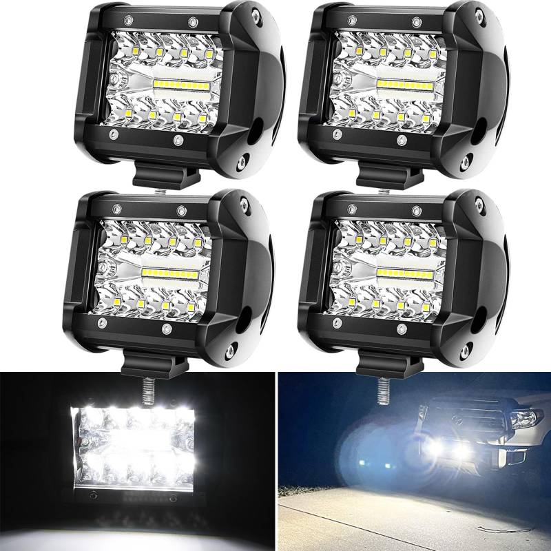 AUTOXBERT 4x60W LED Arbeitsscheinwerfer Auto Scheinwerfer Zusatzscheinwerfer 12V 24V Strahler Offroad IP67 Wasserdicht Arbeitslicht für 4X4 traktor 4WD SUV ATV UTV Truck (4 Stück) von AUTOXBERT