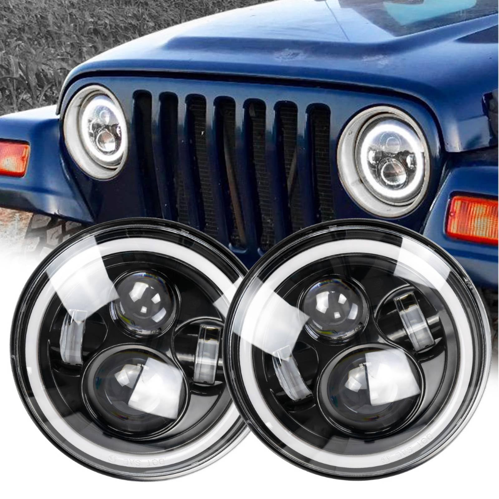 AUTOXBERT LED Scheinwerfer für Land Rover Defender Jeep Wrangler TJ JK Hummer, 7 Zoll Fernlicht Abblendlicht mit Halo Ring Winkel Augen von AUTOXBERT