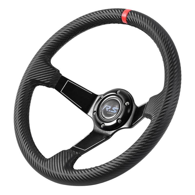 AUTOXBERT Rennlenkrad Universal Drifting Lenkrad Gaming Lenkrad 14" 6 Schrauben Kohlefaser PVC Deep Dish mit RS-Abziehbilder für Rennen Rallye Motorsport Autofahren Auto Nachrüstung von AUTOXBERT