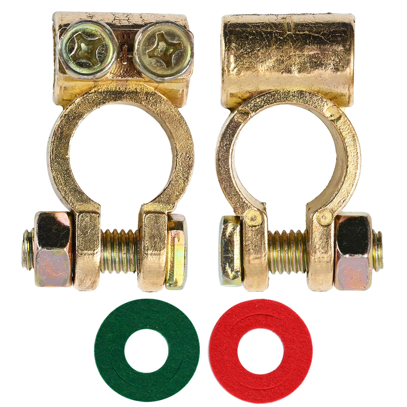 Autobatterie Klemmen Terminal 1 Paar Batterie Klemme Batterieklemme Kupfer Positiv und Negativ Battery Terminal Anschlussstecker mit Abdeckung Gold von AUTOXBERT