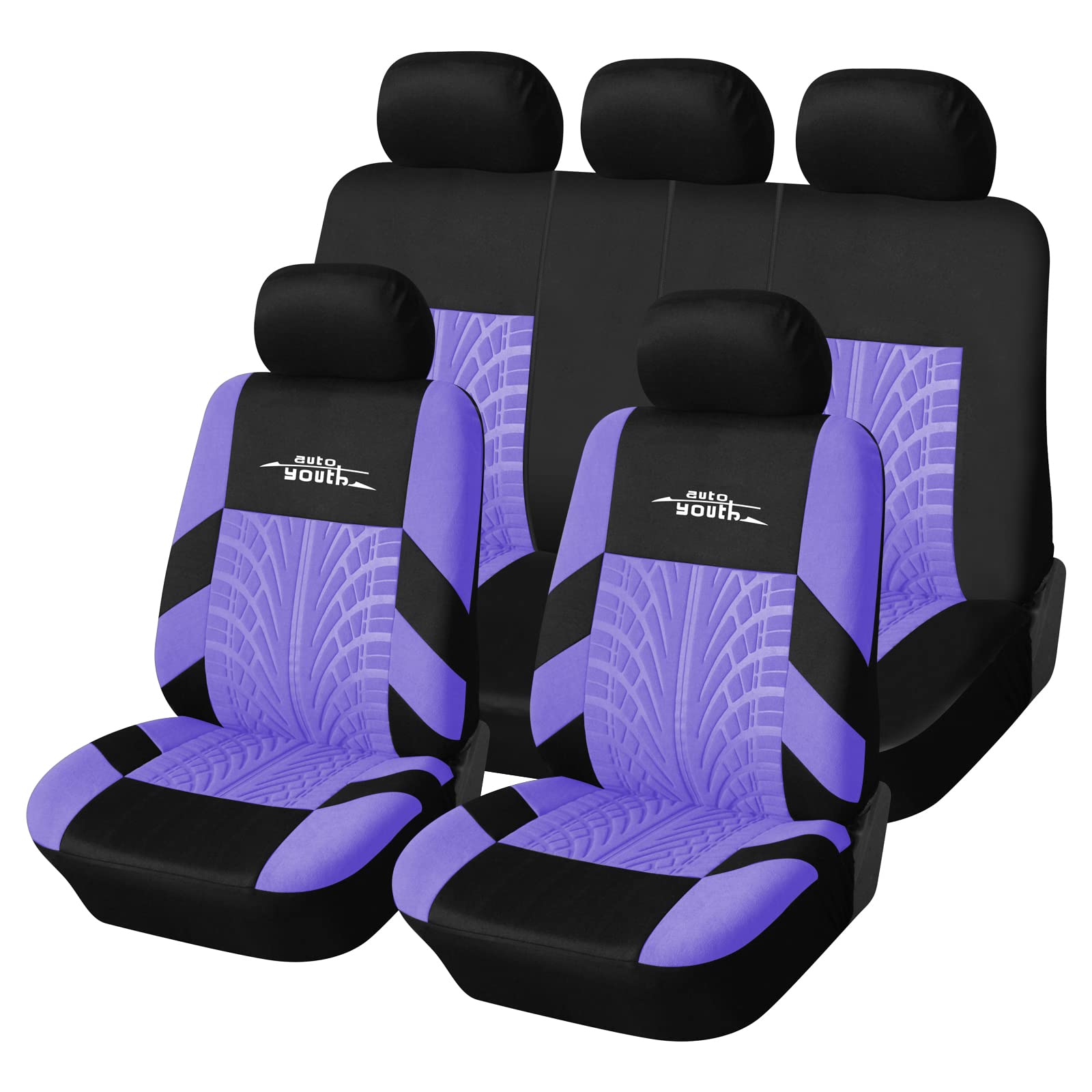 AUTOYOUTH Autositzbezüge, Vordersitzbezüge, mit geteilter Autobank, für Damen, komplettes Set, Sitzschoner, Lila, 9 Teile von AUTOYOUTH