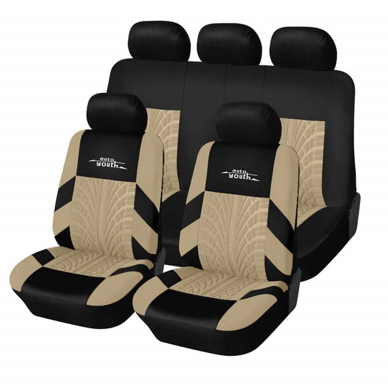 AUTOYOUTH Autositzbezüge Universal Fit Komplettset Autositzschoner Reifenschienen Autositzzubehör, Beige von AUTOYOUTH