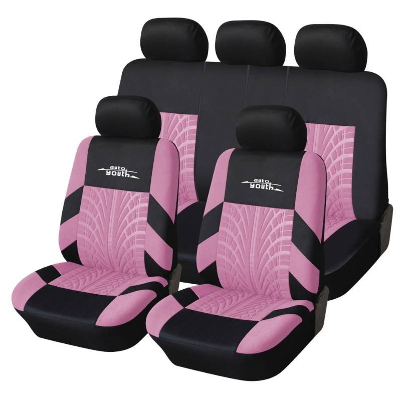 AUTOYOUTH Autositzbezüge Universal Fit Komplettset Autositzschoner Reifenschienen Autositzzubehör, Rosa von AUTOYOUTH