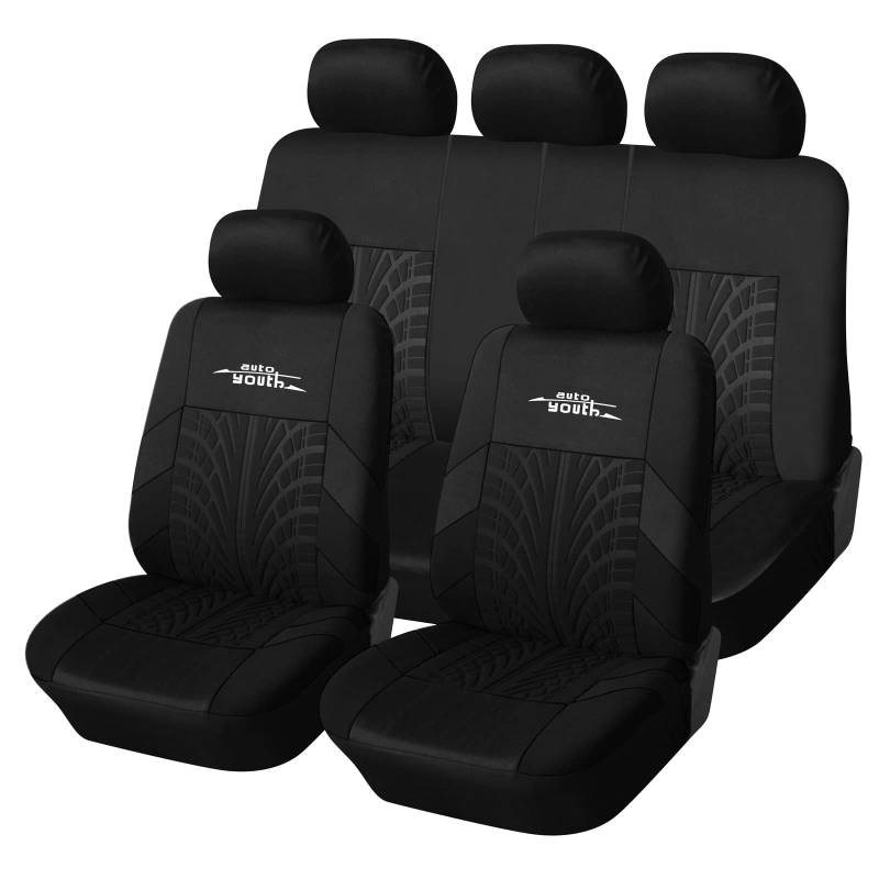 AUTOYOUTH Autositzbezüge Universal Fit Komplettset Autositzschoner Reifenschienen Autositzzubehör, Schwarz von AUTOYOUTH