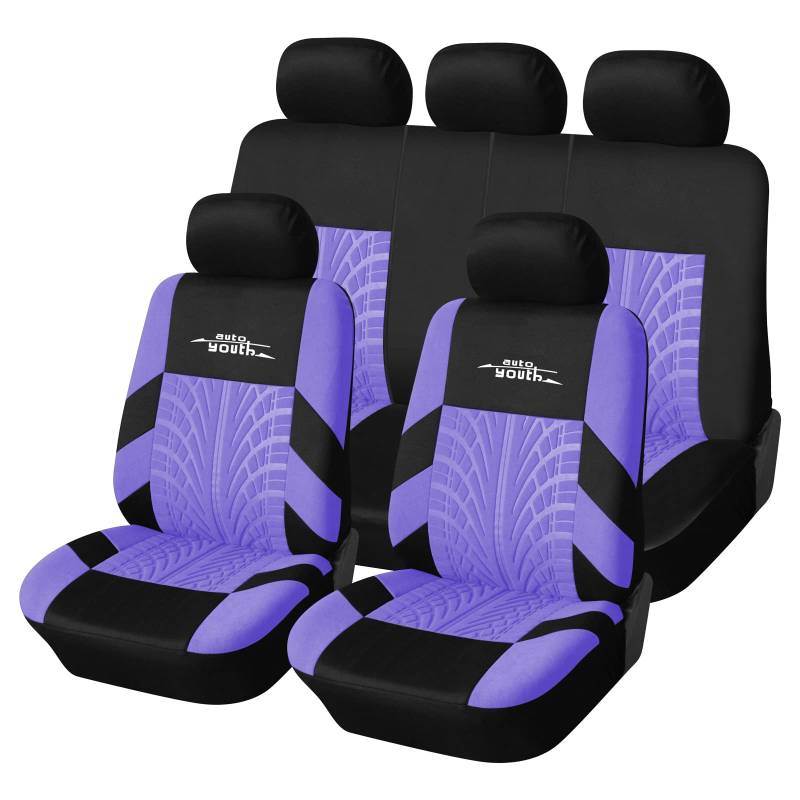 AUTOYOUTH Autositzbezüge Universal Fit Komplettset Autositzschoner Reifenschienen Autositzzubehör, Violett von AUTOYOUTH