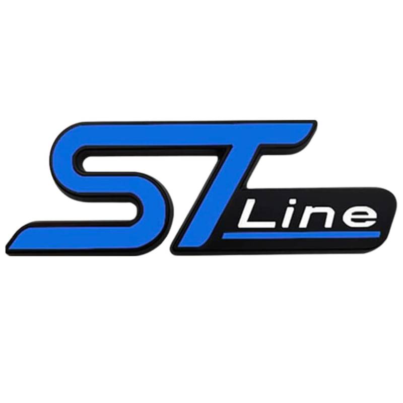 AUTOZOCO ST Line Emblem, ST Line-Emblem, ST Line-Emblem, ST Line-Emblem, Aufkleber ST Line, Seitenpassend, Kompatibel mit Ford, Material Metall, 6 cm Breite x 2,1 cm Höhe, Blau von AUTOZOCO