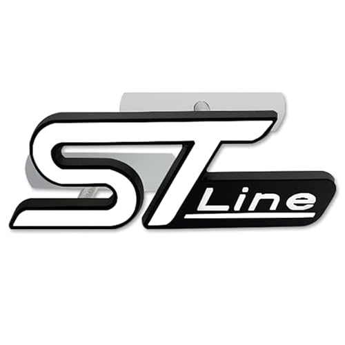 AUTOZOCO ST Line Emblem für Kühlergrill, ST-Line Kühlergrill-Emblem, Auto-Design, kompatibel mit Ford, Metalllegierung, Maße 10 x 3,5 cm, Weiß von AUTOZOCO