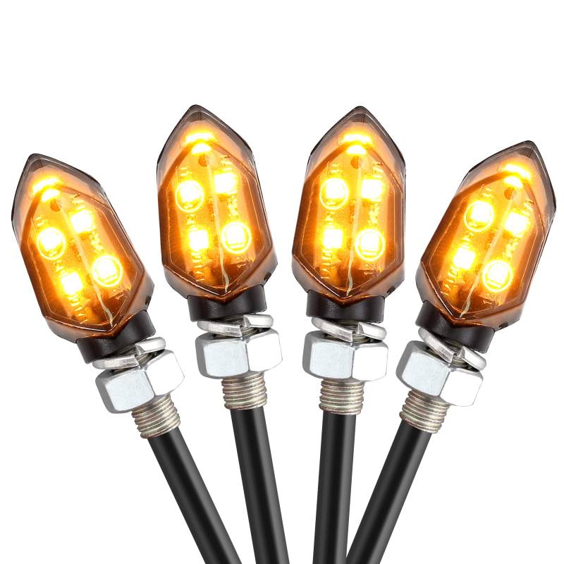 AUTTGINN 12V LED Smoked Motorrad Blinker 5 LEDs Mini Blinker Lauflicht Motorradblinker 4 Stück IP65 E-Prüfzeichen Bernstein von AUTTGINN