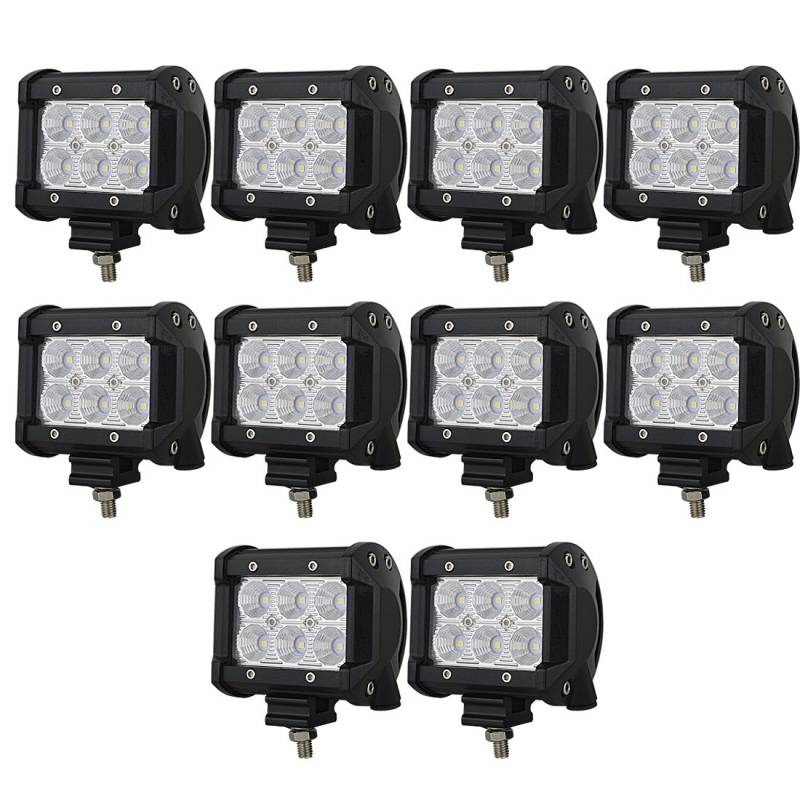 AUXTINGS 10 Stück 10,2 cm 18W Flood LED-Arbeitsleuchte Bar Driving Lampe 12V 24V 1440 LM 6000K für Off Road Auto Kabine Boot SUV Car ATV Fahrzeuge Marin von AUXTINGS