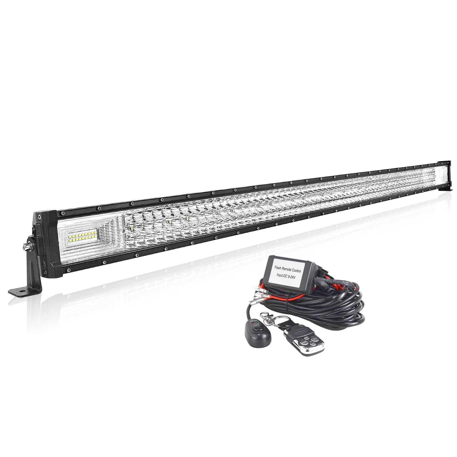 AUXTINGS 132 cm 675 W LED Lichtleiste mit 12 V Stroboskop-Kabelbaum, 3-reihig, Spot und Flut, Lichtleiste für Offroad Fahrzeuge Auto LKW SUV 4 x 4,6000 K von AUXTINGS