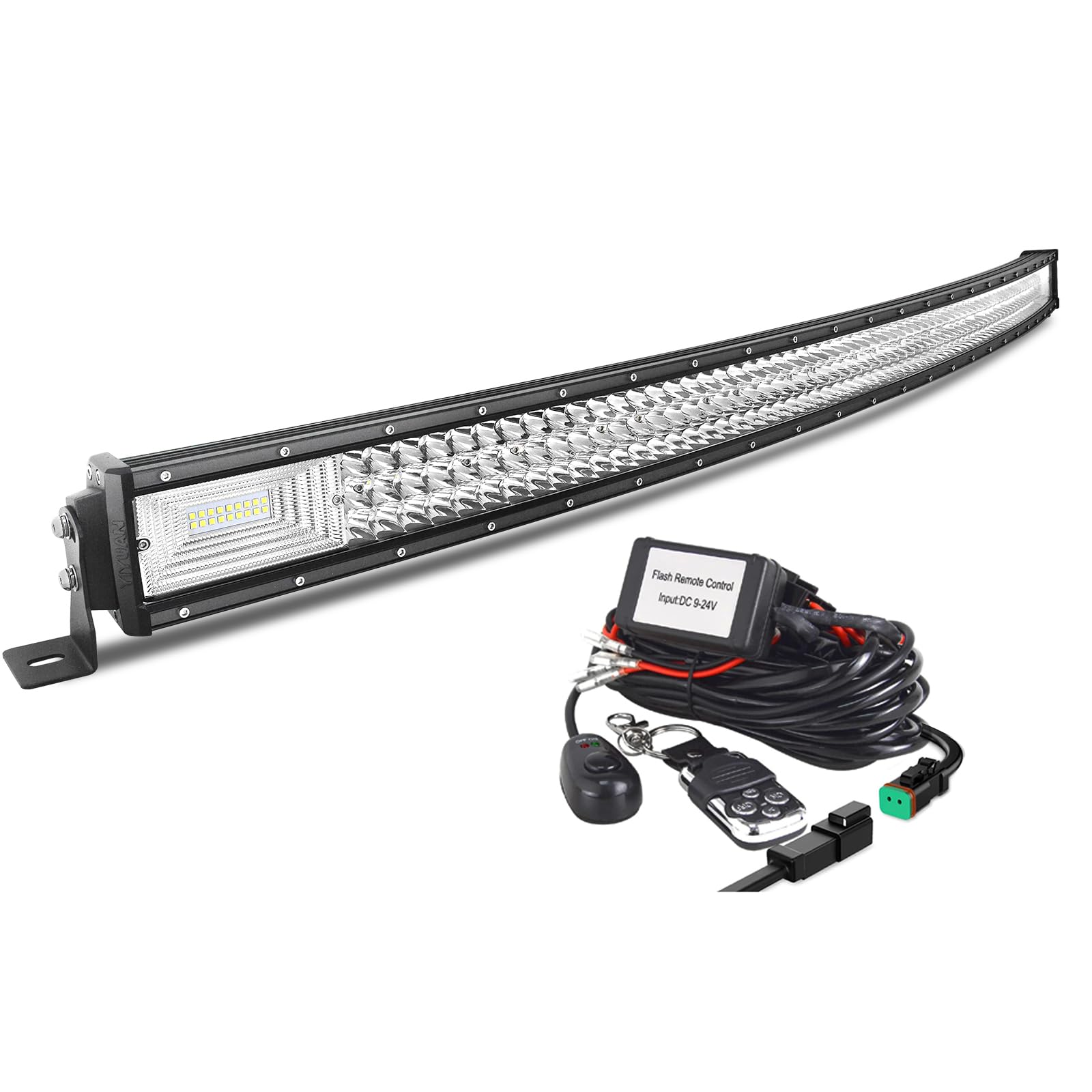 AUXTINGS 132 cm gebogene LED-Lichtleiste, 675 W, Nebelscheinwerfer, LED, mit 12 V Fernbedienung, Stroboskop, Kabel-Set, 6000 K, 3 Reihen, wasserdicht, LED-Projektor für Auto, LKW, Traktor von AUXTINGS