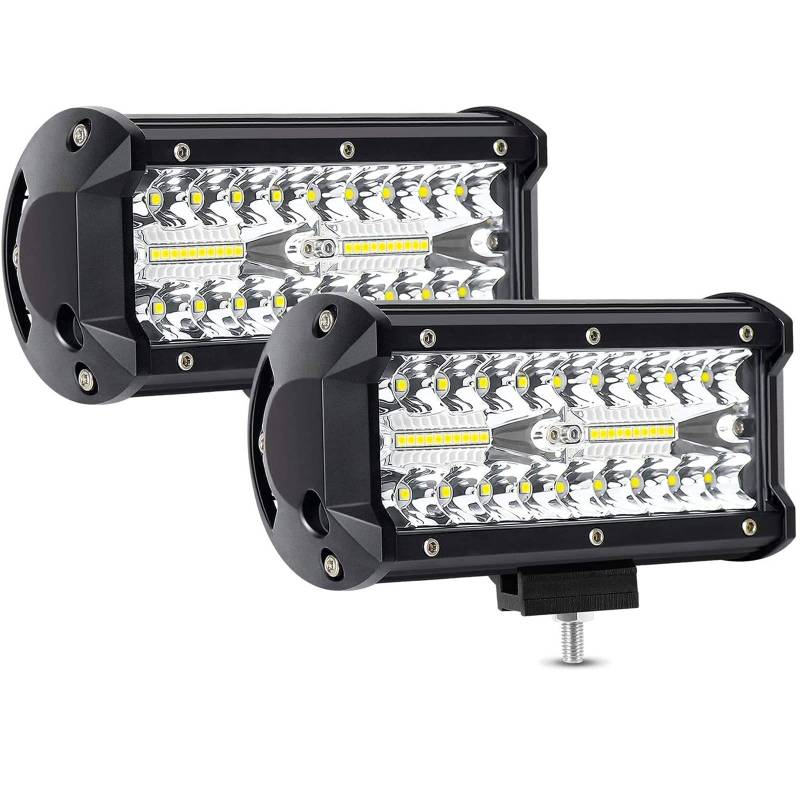 AUXTINGS 2 Stück 18 cm 120W LED Arbeitslicht Leiste Lichtstange LED Zusatzscheinwerfer Dreifache Licht Off Road Lights Spot-Flut-Kombinations Cube Rocks für Off-Road-LKW ATV UTV SUV,12V 24V DC von AUXTINGS