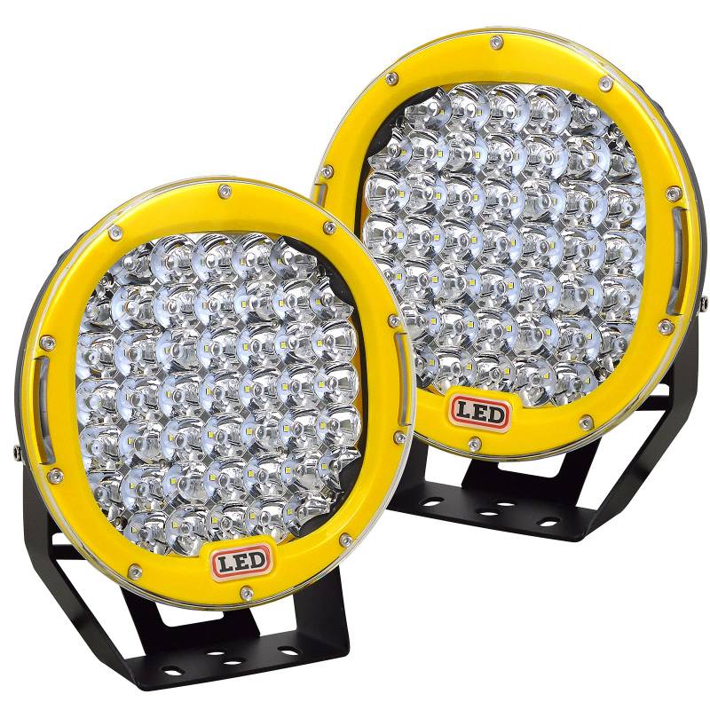 AUXTINGS 2 Stück 22,9 cm 225 W LED Pods Lichtleiste gelb rund 20200 lm wasserdicht Spot Beam LED Arbeitslicht Offroad Lichter Fahrlicht Kompatibel mit LKW SUV Traktor Boot von AUXTINGS