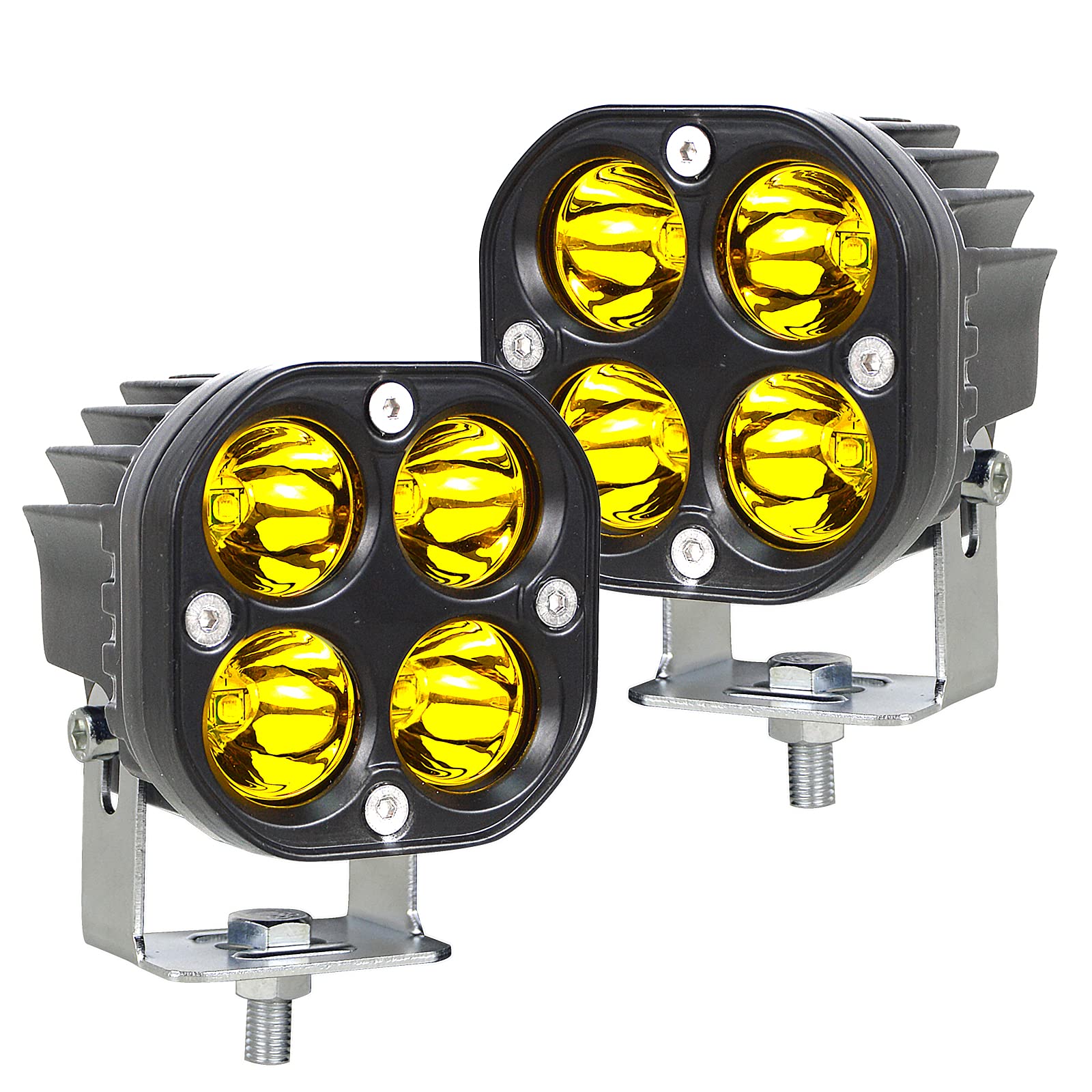 AUXTINGS 2 Stück 7,6 cm 40 W gelbe LED-Pods 3 x 3 LED-Würfel Fahrlichter für Geländewagen, Pickup, ATV, UTV, Gabelstapler, SUV, Motorrad, 12 V, 24 V, 3000 K von AUXTINGS